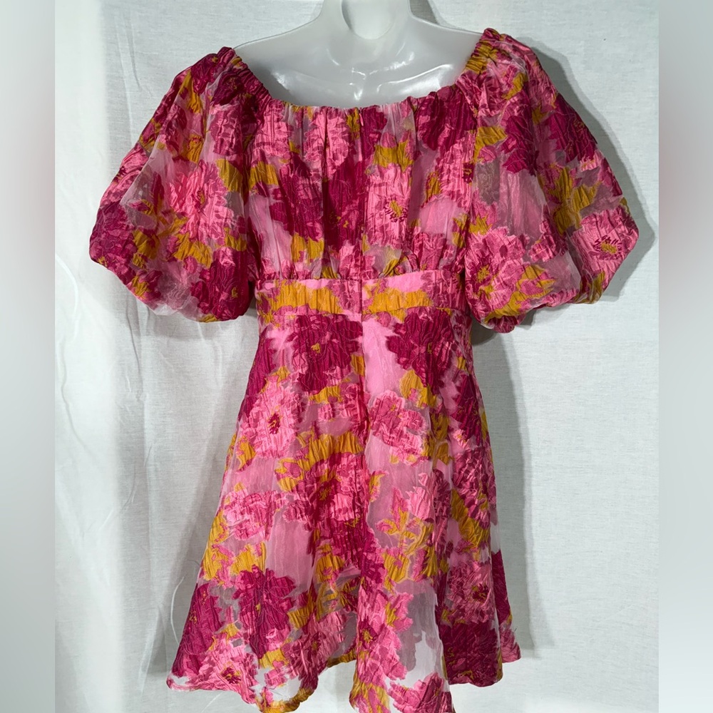 Petal & Pup Olivia Organza Pink and Yellow Floral Mini Dress - Picture 11 of 16